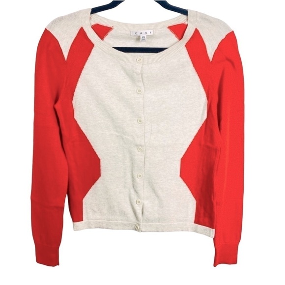CAbi Sweaters - Cabi Women’s XSmall Cream & Orange Color Block Long Sleeve Button Down Cardigan